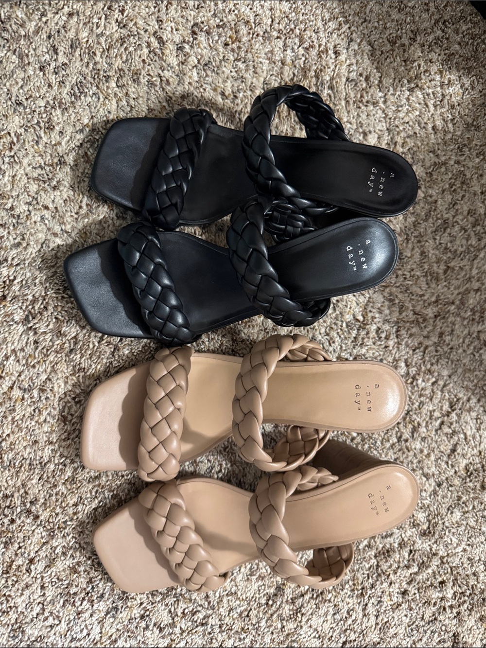 Target Braided Double-Strap Slide Sandals - Black and Beige
